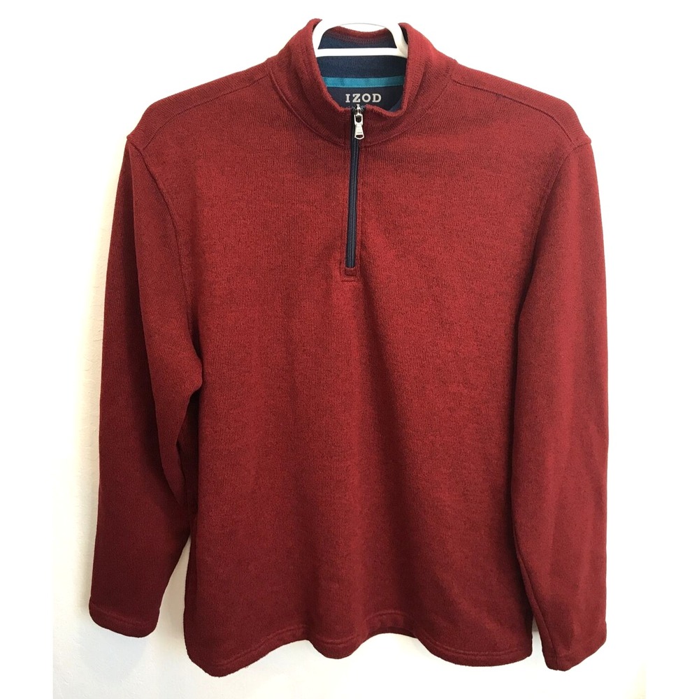 IZOD Mens 1/4 Zip Sweater Sz Large Red Golf Pullover Long Sleeve Knit